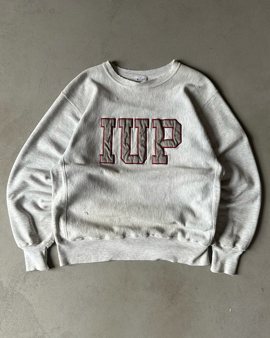 1990s - Distressed Ash Grey "IUP" Champion RW Crewneck - M