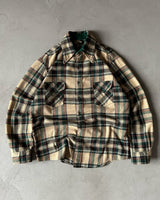 1980s - Tan/Green Plaid Wool Button Up - L