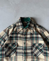 1980s - Tan/Green Plaid Wool Button Up - L