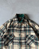 1980s - Tan/Green Plaid Wool Button Up - L