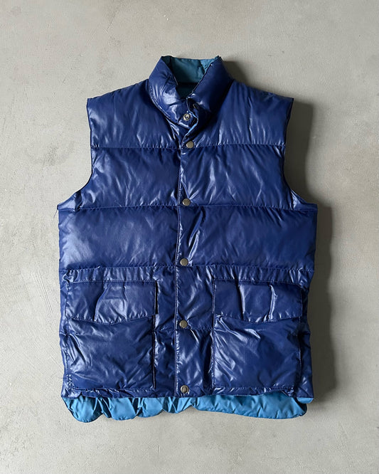 1980s - Blue Reversible Puffer Vest - XS/S