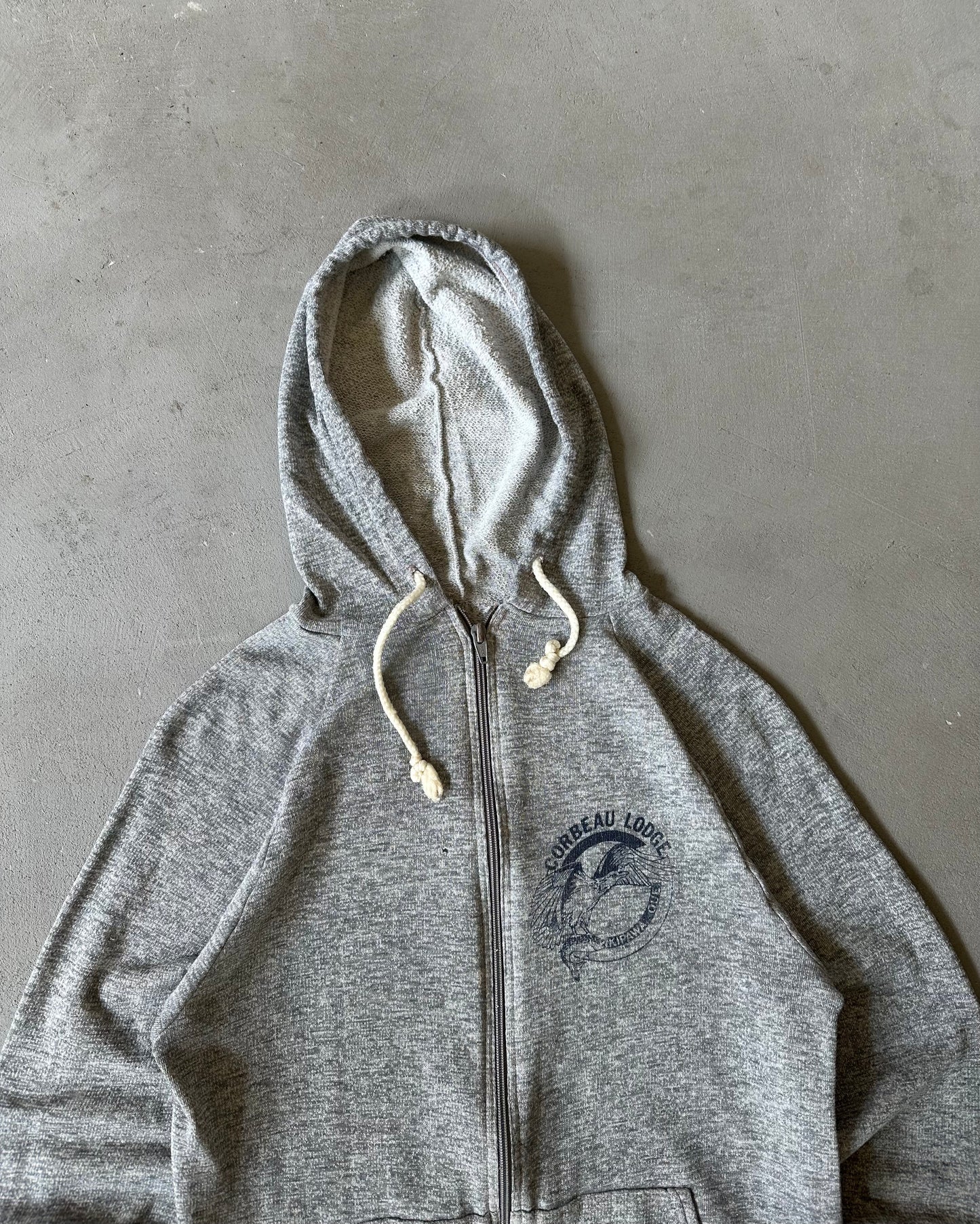 1980s - Heather Grey Corbeau Lodge Zip Up Hoodie - XS