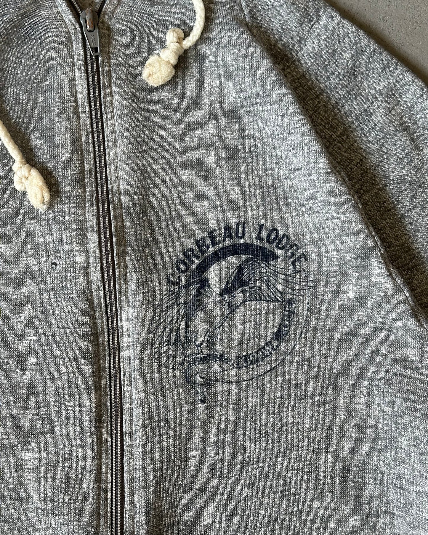1980s - Heather Grey Corbeau Lodge Zip Up Hoodie - XS