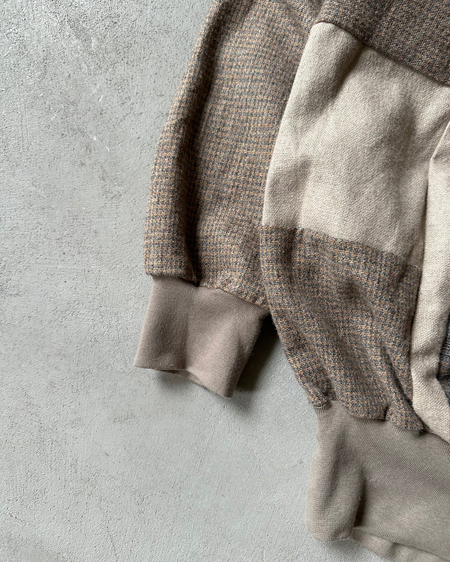 Années 80 - Pull col ras du cou en patchwork de tweed gris/orange - XL