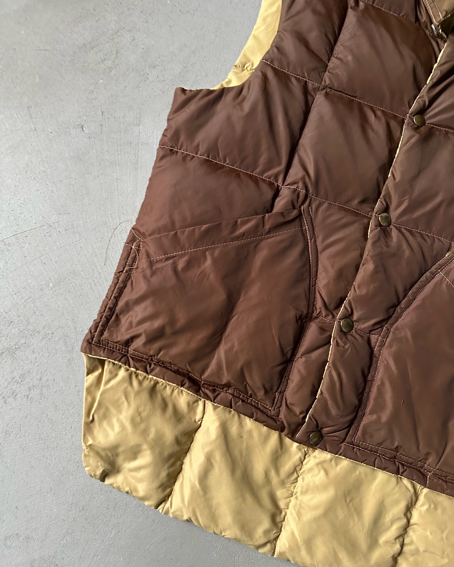 1970s - Faded Brown/Beige Reversible Puffer Vest - M