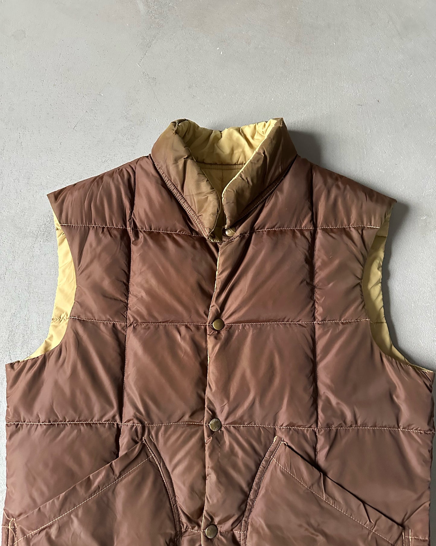 1970s - Faded Brown/Beige Reversible Puffer Vest - M