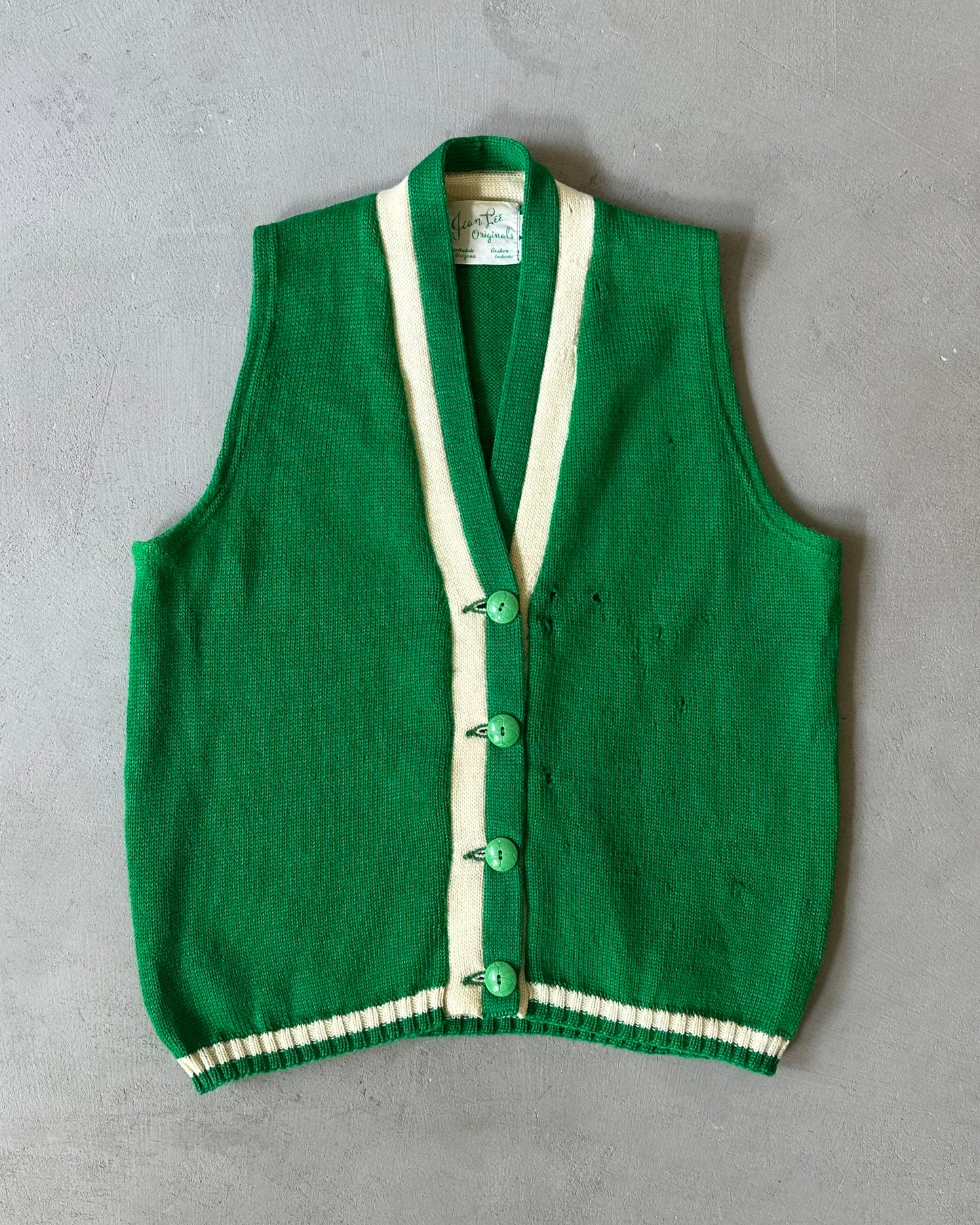 1960s - Distressed Green Jean Lee Sweater Vest - (W)M