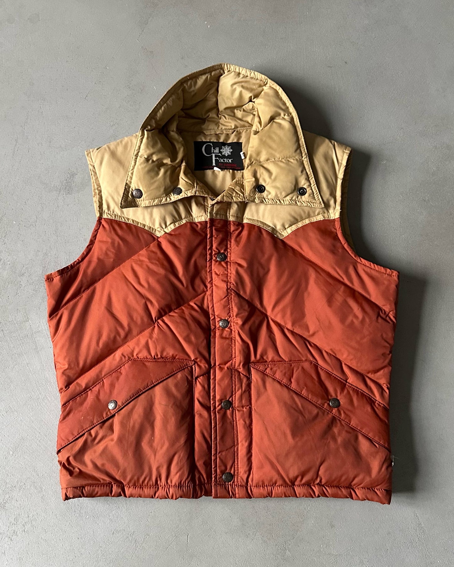 1970s - Orange/Tan Western Puffer Vest - M