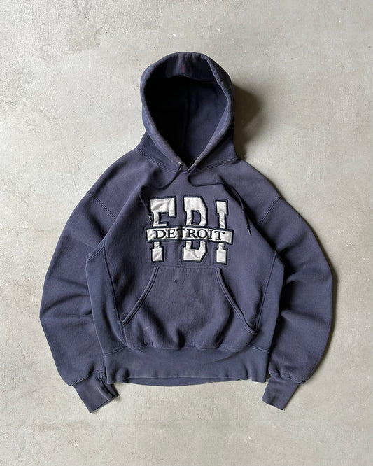 Années 90 - Sweat à capuche FBI bleu marine vieilli - M