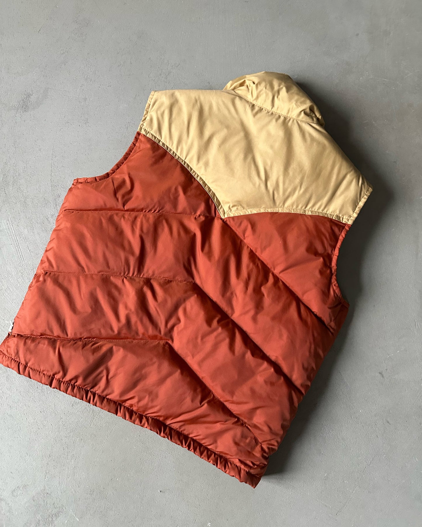 1970s - Orange/Tan Western Puffer Vest - M