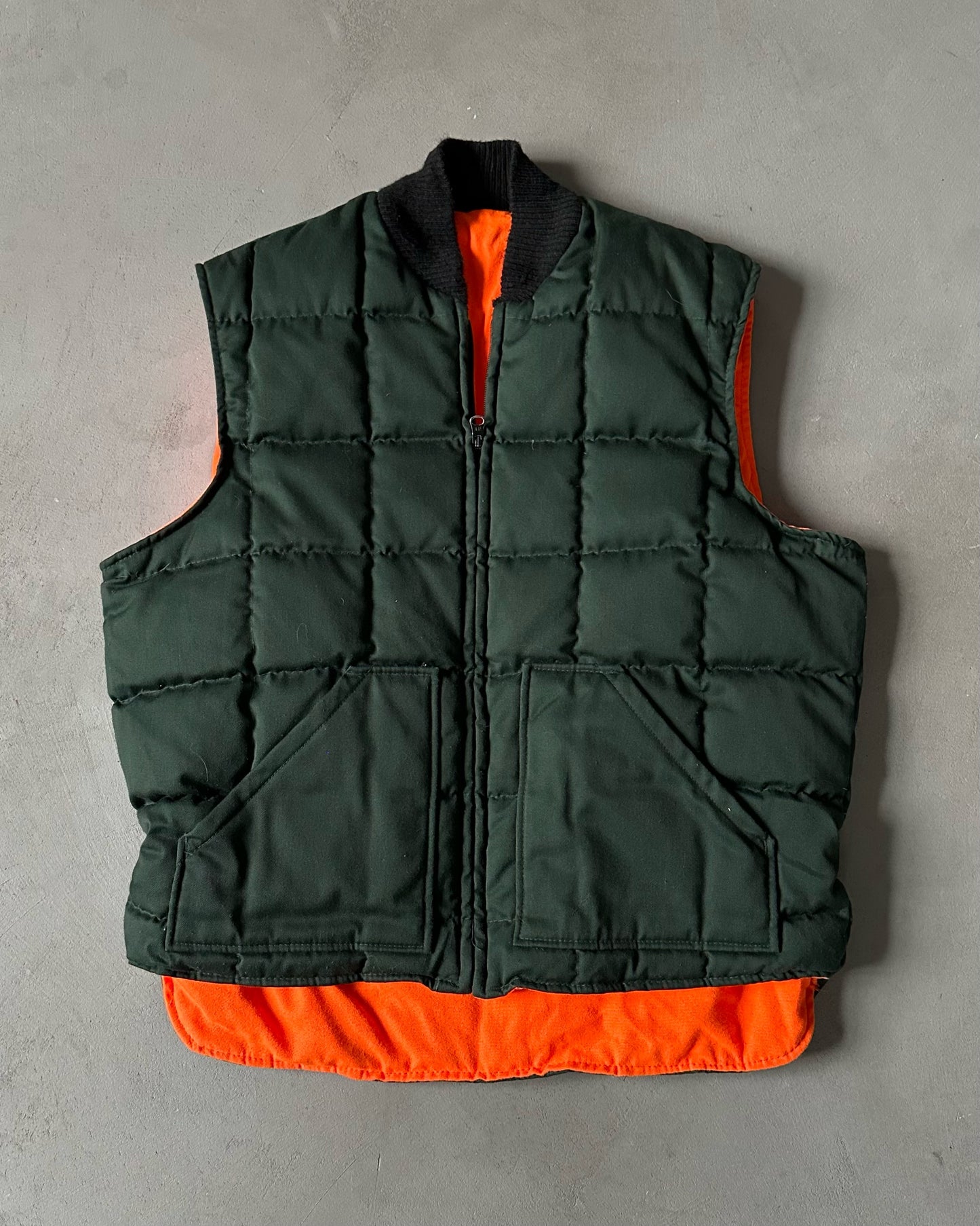 1980s - Dark Green/Orange Reversible Puffer Vest - L