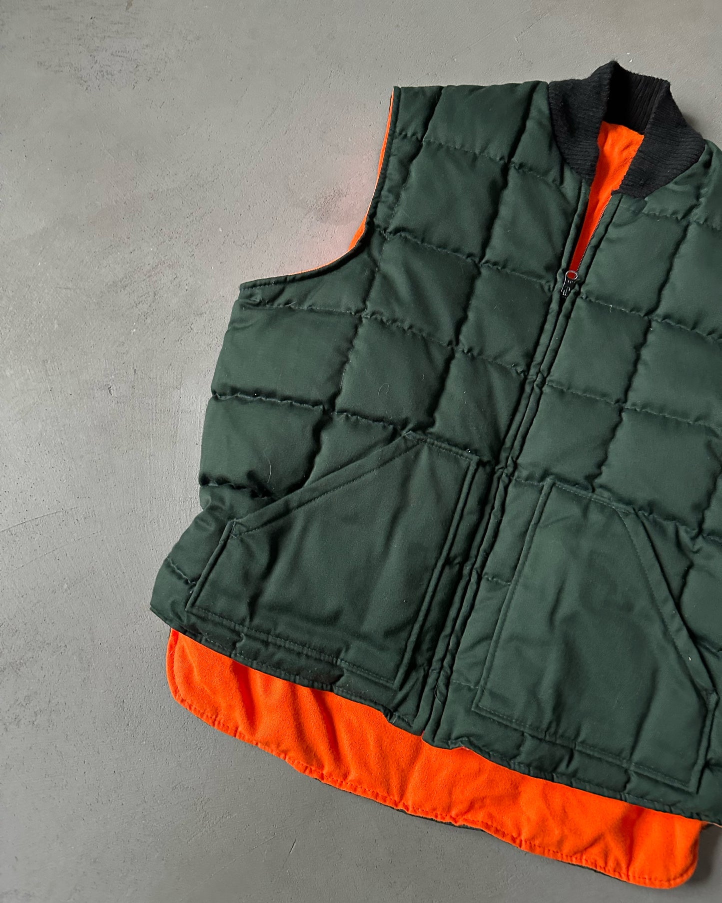 1980s - Dark Green/Orange Reversible Puffer Vest - L