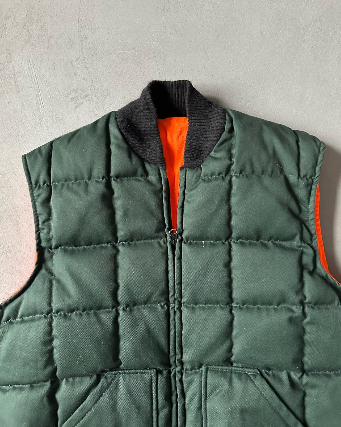 1980s - Dark Green/Orange Reversible Puffer Vest - L