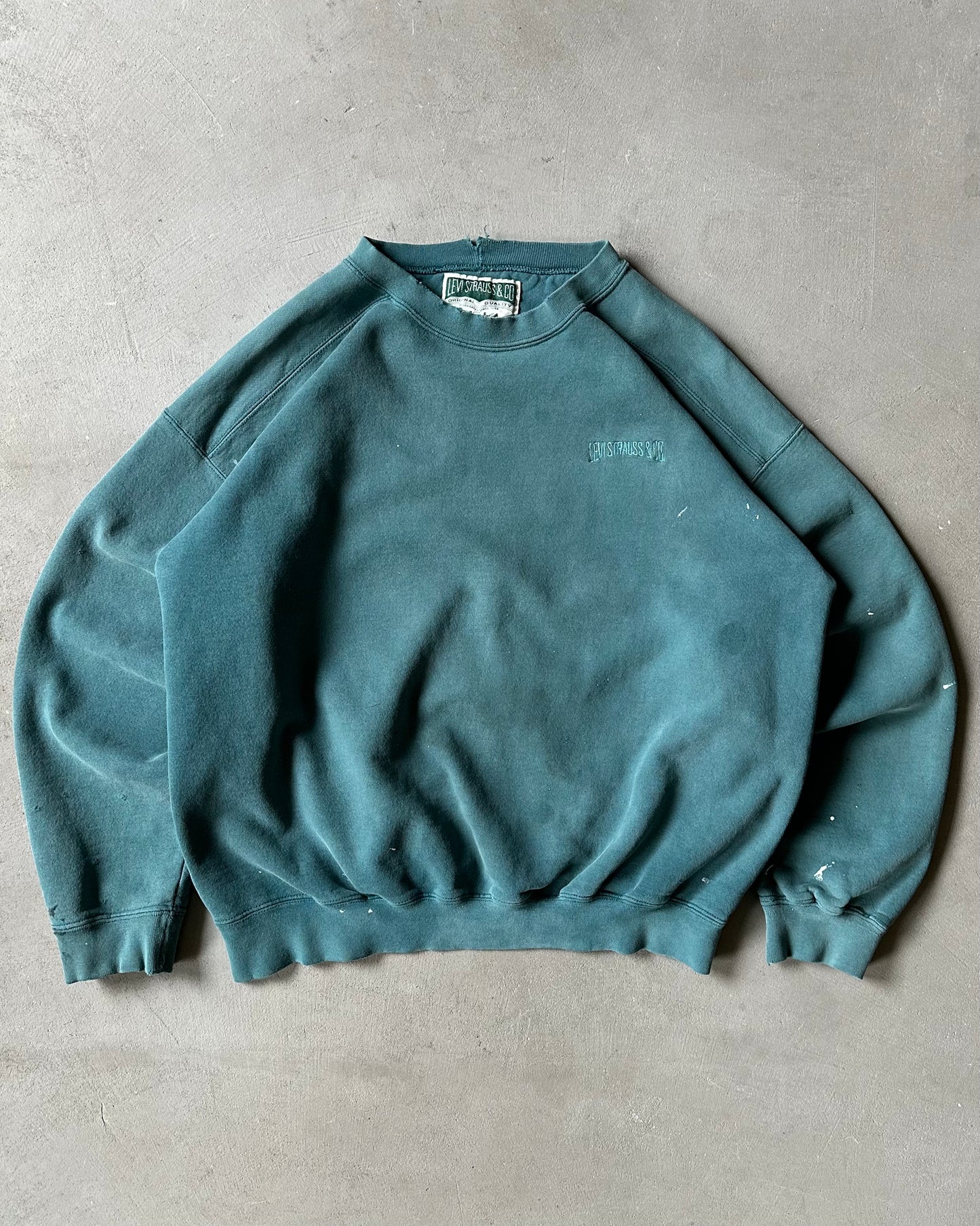 1990s - Distressed Teal Levi's Crewneck - L