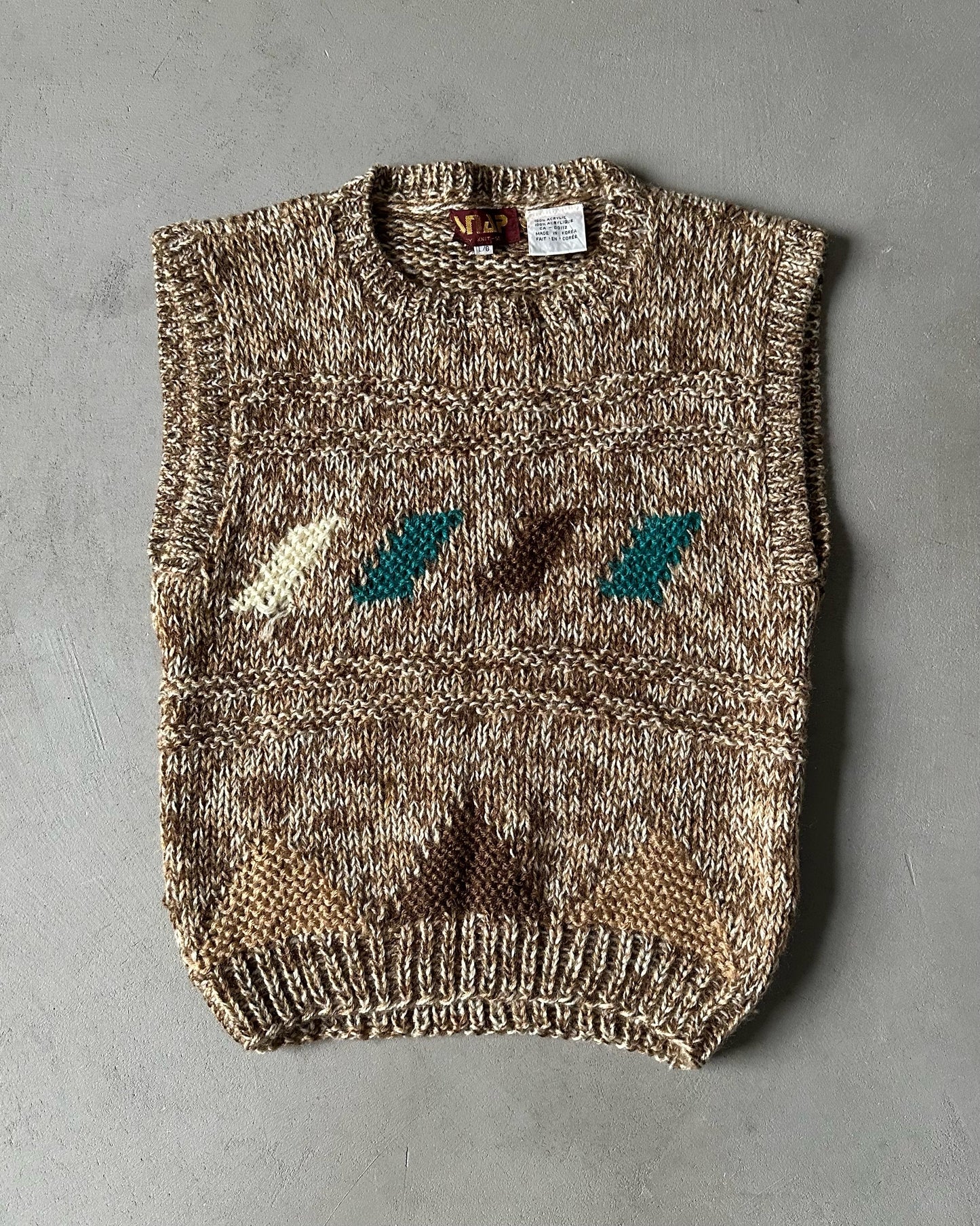 1980s - Brown/Beige Motif Sweater Vest - (W)L