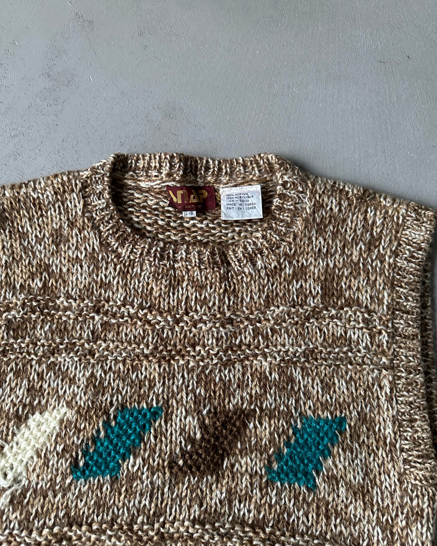 1980s - Brown/Beige Motif Sweater Vest - (W)L