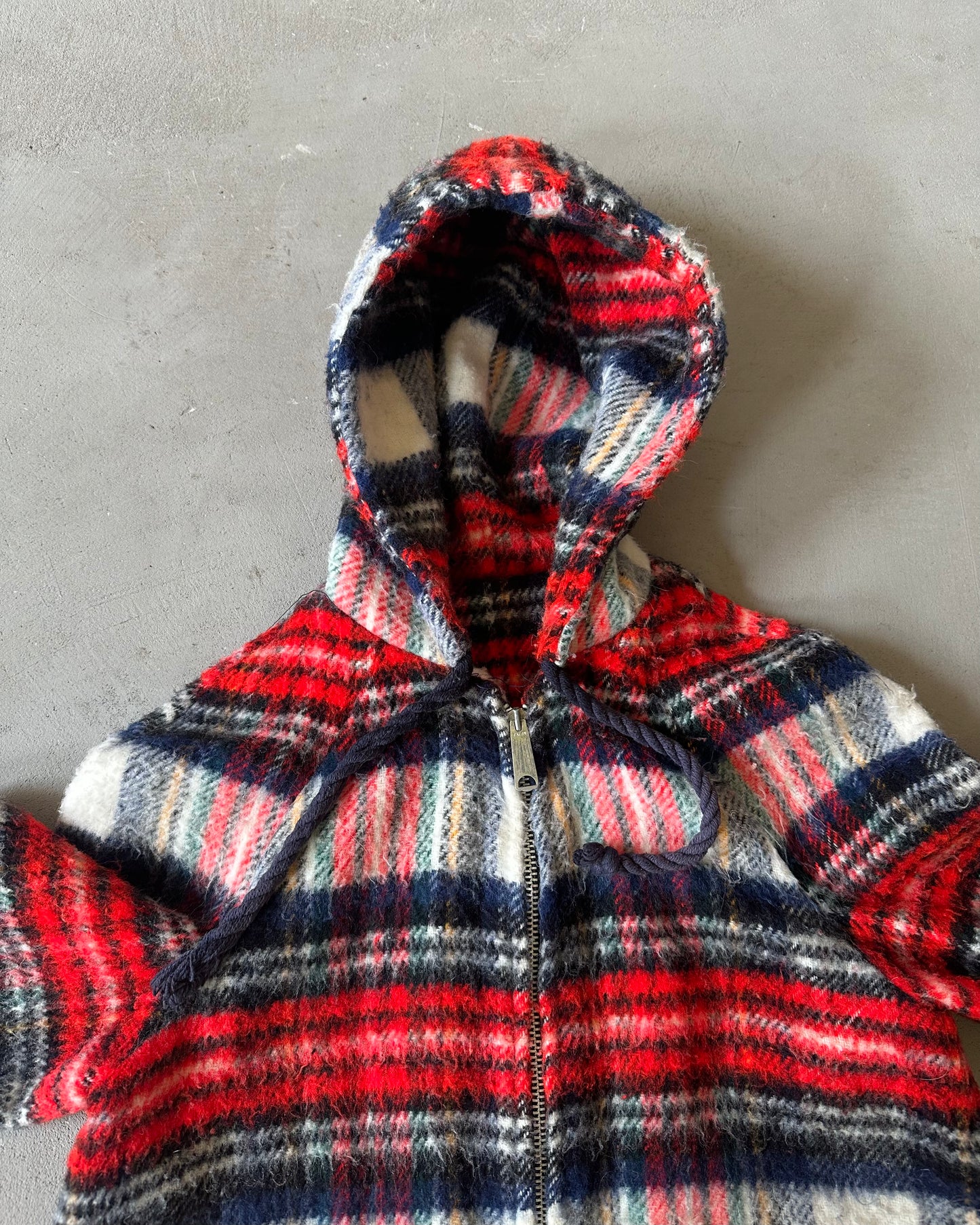 1970s - Red/Blue Tartan Hooded Jacket - (W)S/M