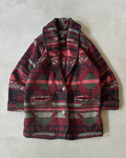 1990s - Burgundy/Green Eddie Bauer Aztec Jacket - (W)L