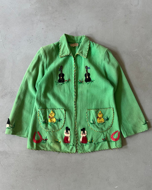 1960s - Distressed Green La Mexicana Wool Overshirt - (W)M