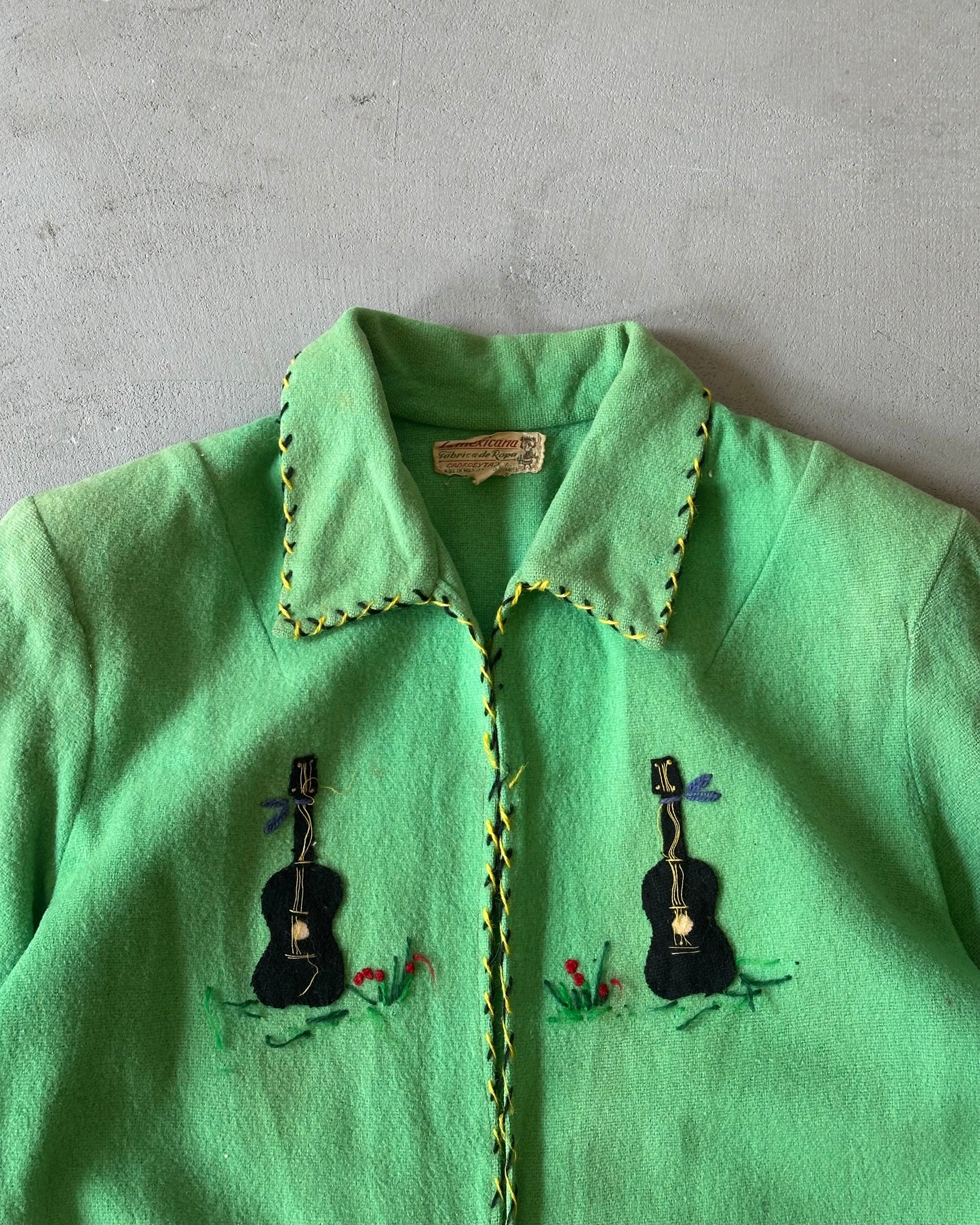 1960s - Distressed Green La Mexicana Wool Overshirt - (W)M