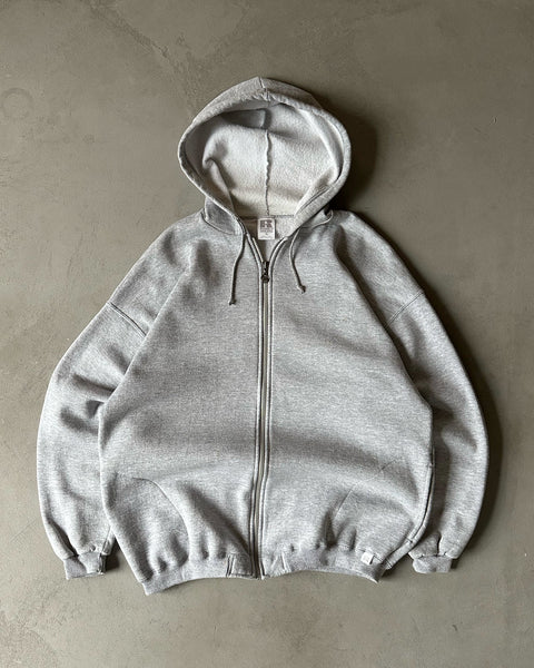 1990s - Grey Russell Zip Up Hoodie - L/XL