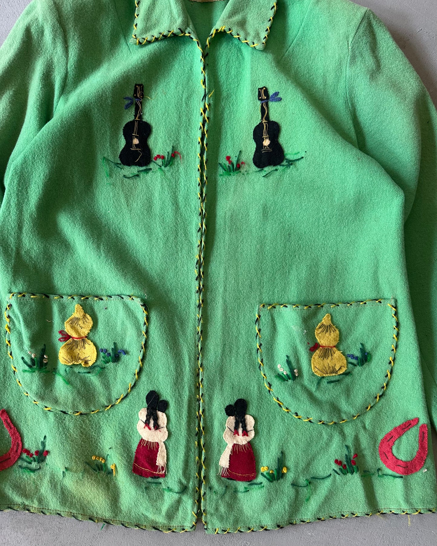 1960s - Distressed Green La Mexicana Wool Overshirt - (W)M