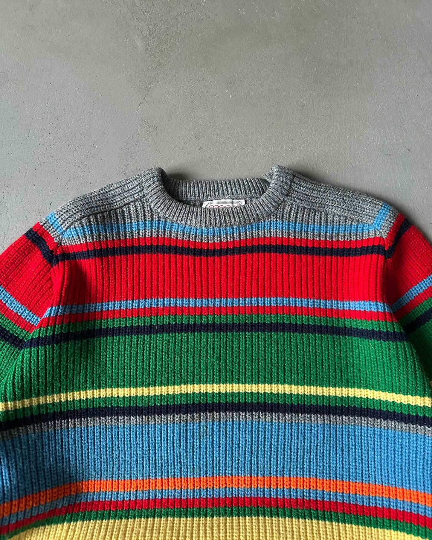 1980s - Grey/Multi Striped Ribbed Sweater - L