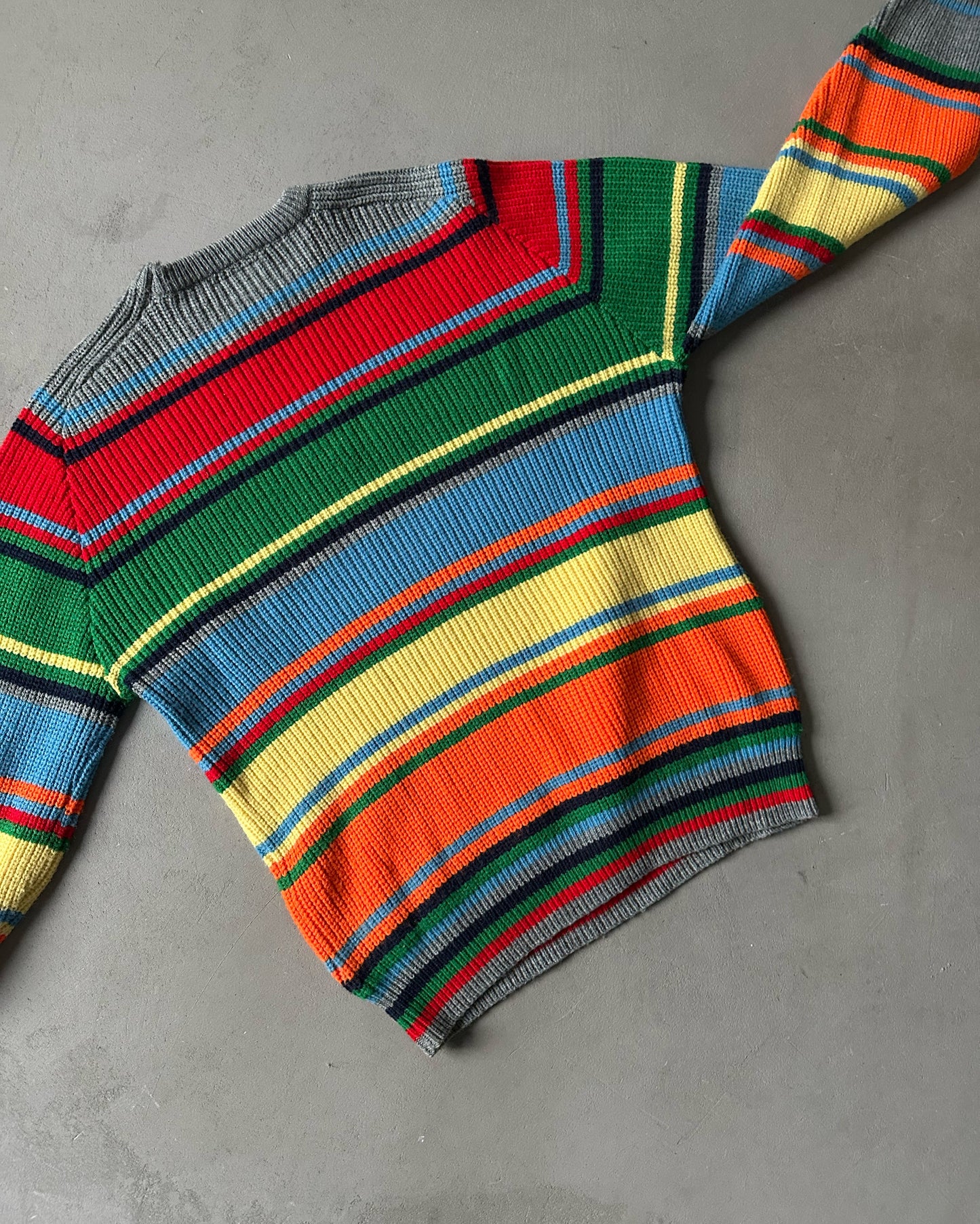 1980s - Grey/Multi Striped Ribbed Sweater - L