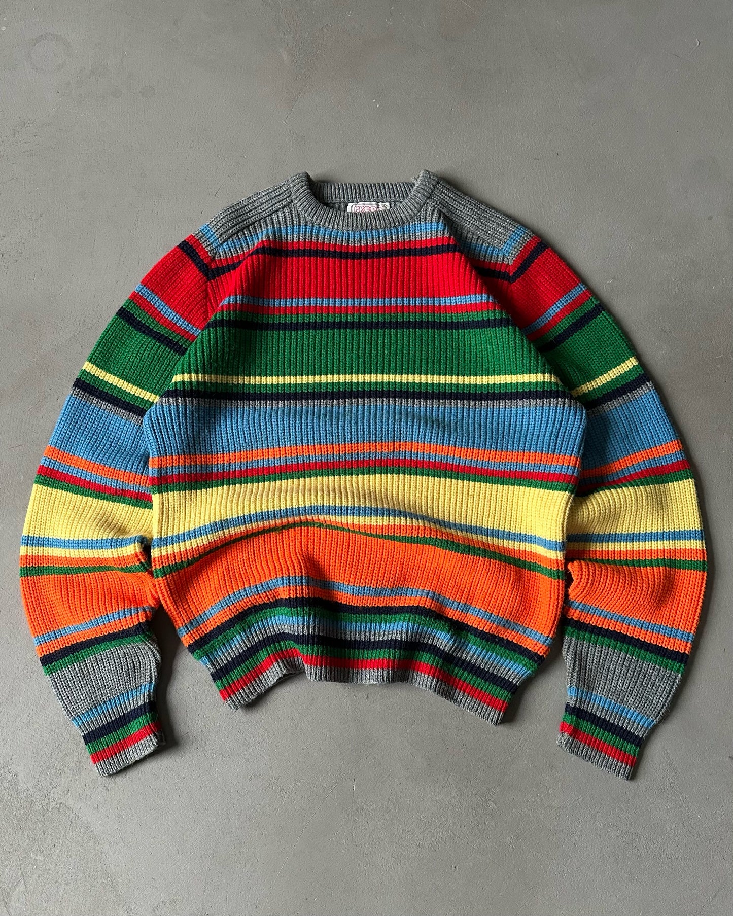 1980s - Grey/Multi Striped Ribbed Sweater - L