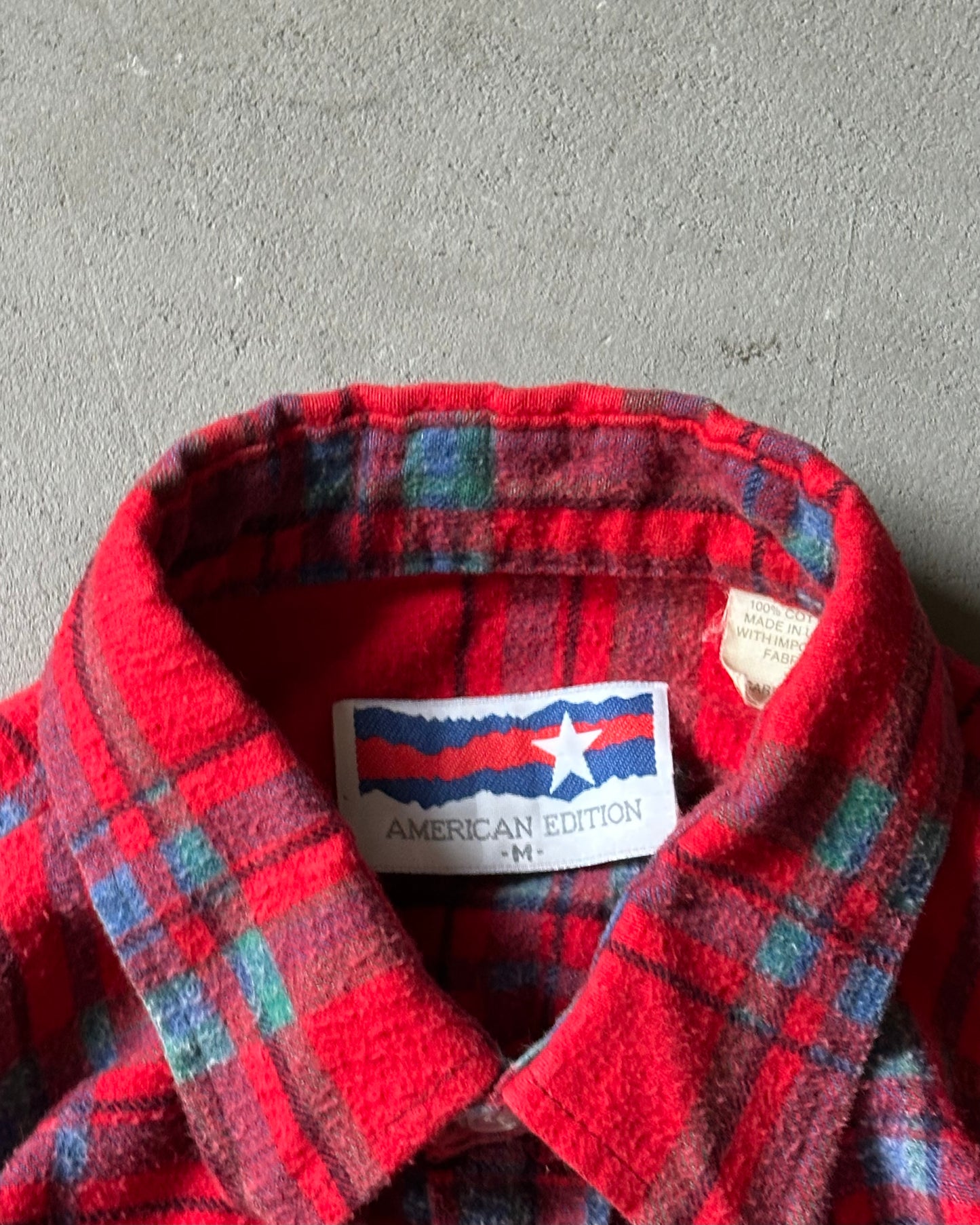1980s - Red/Aqua Plaid Flannel - M