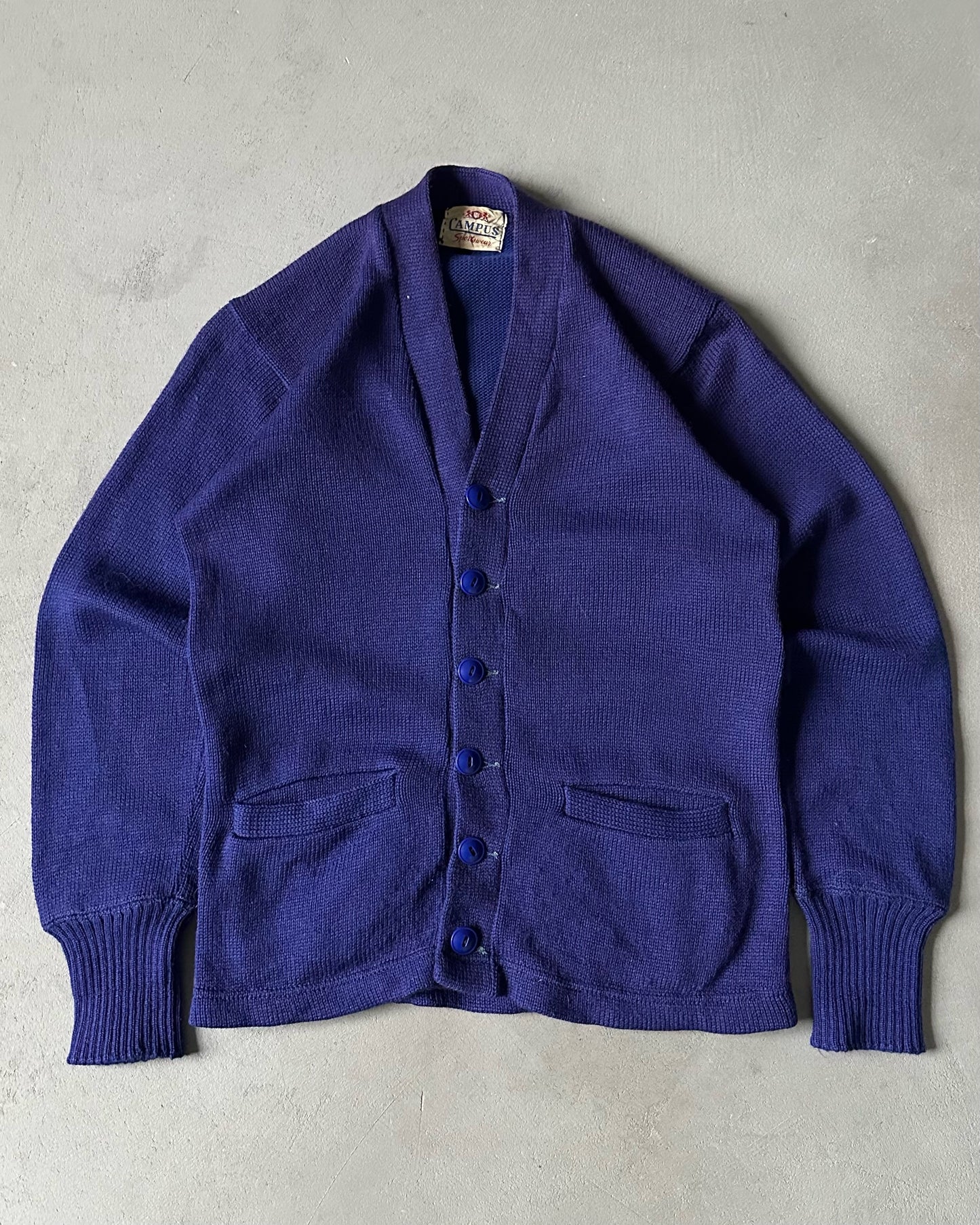 1960s - Faded Blue/Purple Wool Cardigan - XS