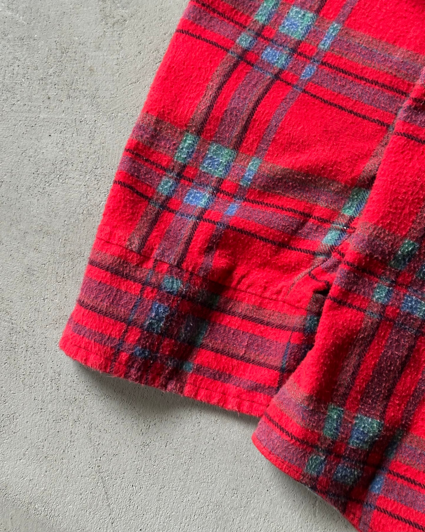 1980s - Red/Aqua Plaid Flannel - M