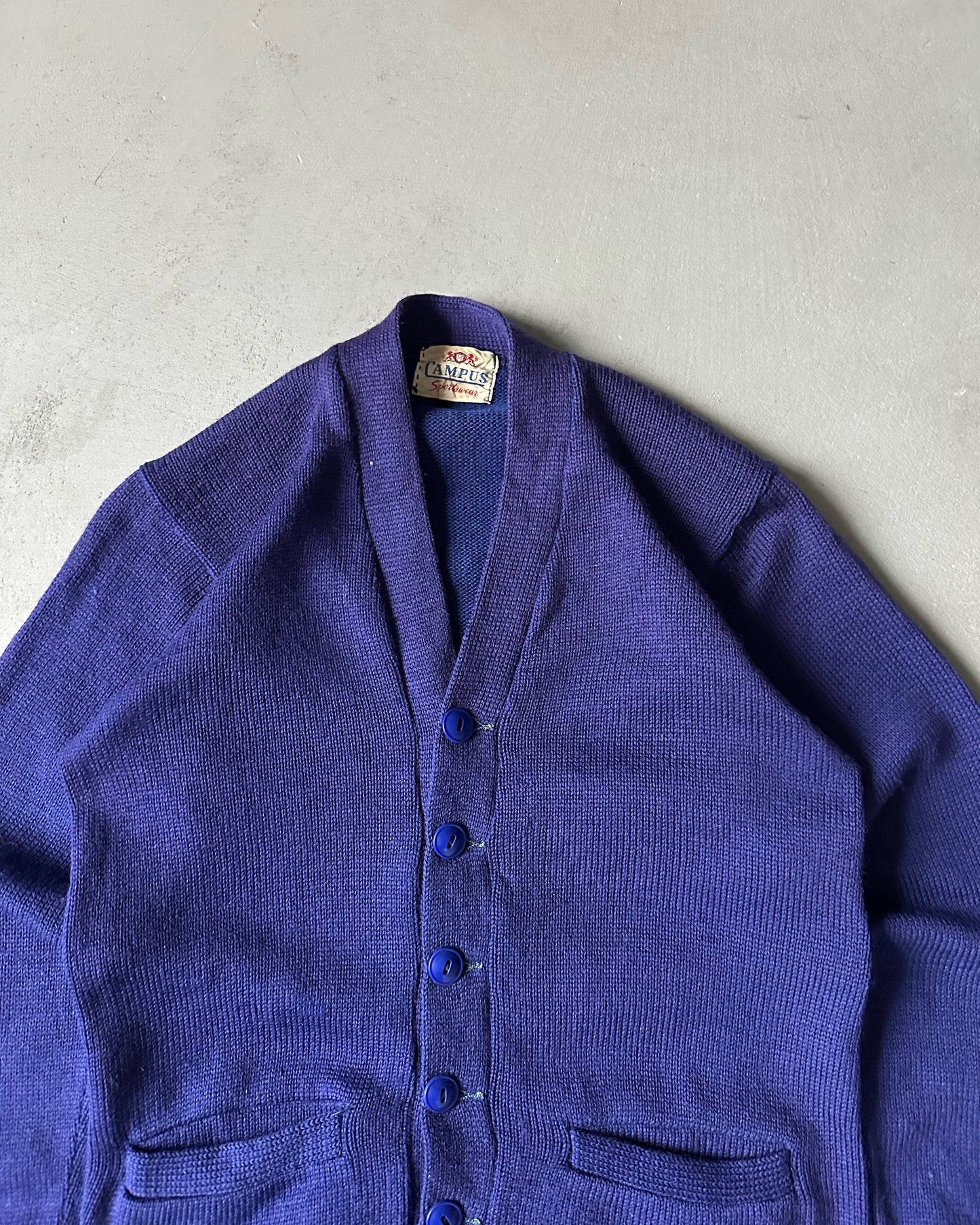 1960s - Faded Blue/Purple Wool Cardigan - XS