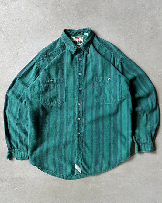 1990s - Green Striped Levi's Flannel - XL