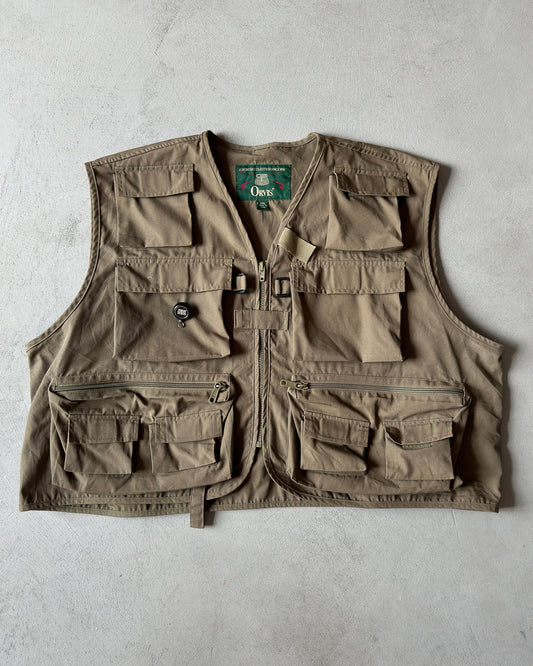 1990s - Khaki Multi Pockets Fishing Vest - XL