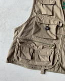 1990s - Khaki Multi Pockets Fishing Vest - XL