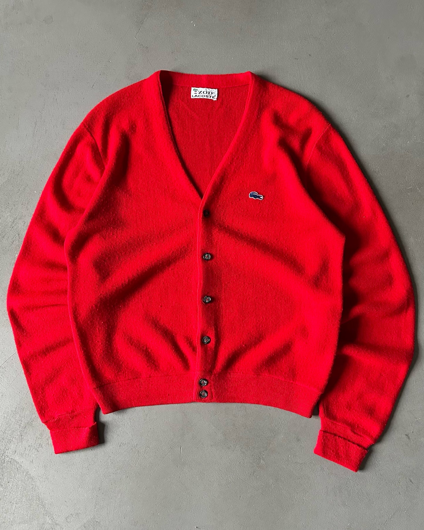 1980s - Red Lacoste Orlon Cardigan - L