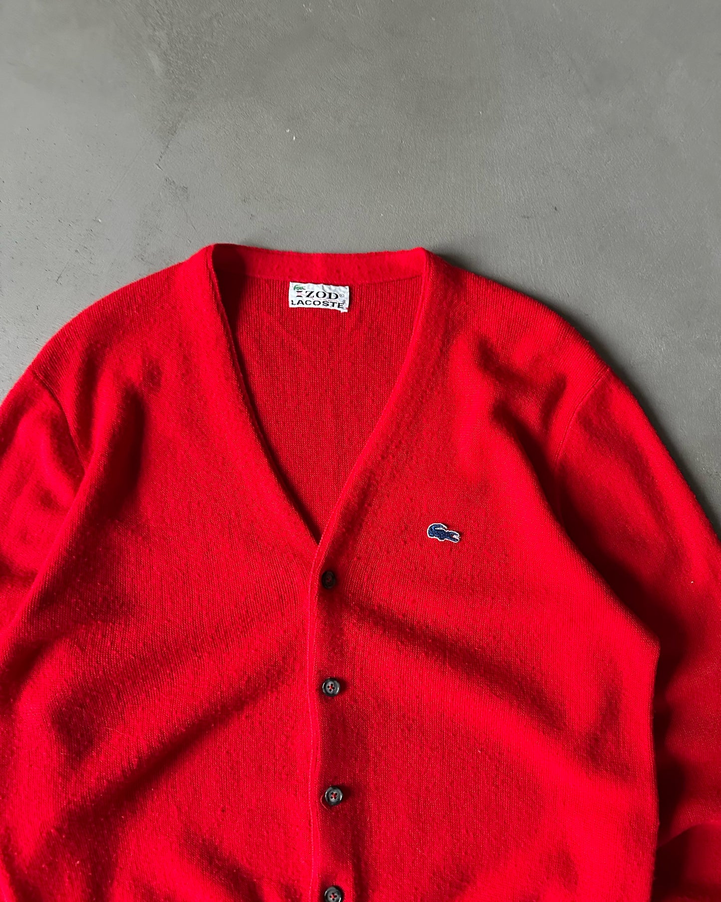 1980s - Red Lacoste Orlon Cardigan - L