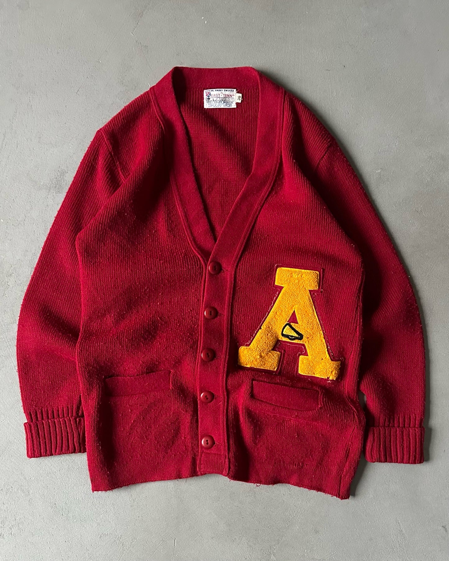 1970s - Burgundy "A" Letterman Cardigan - 36