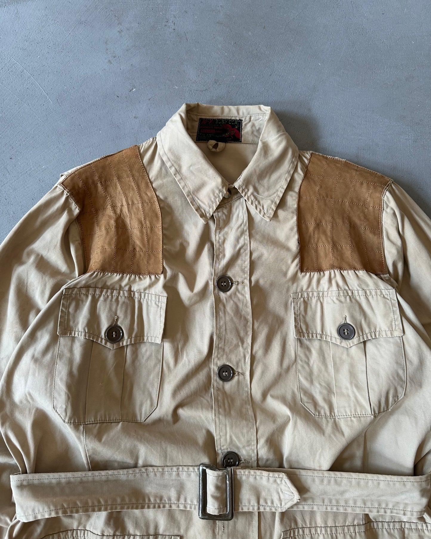 1950s - Beige Busch Coat Poplin Safari Overshirt - L