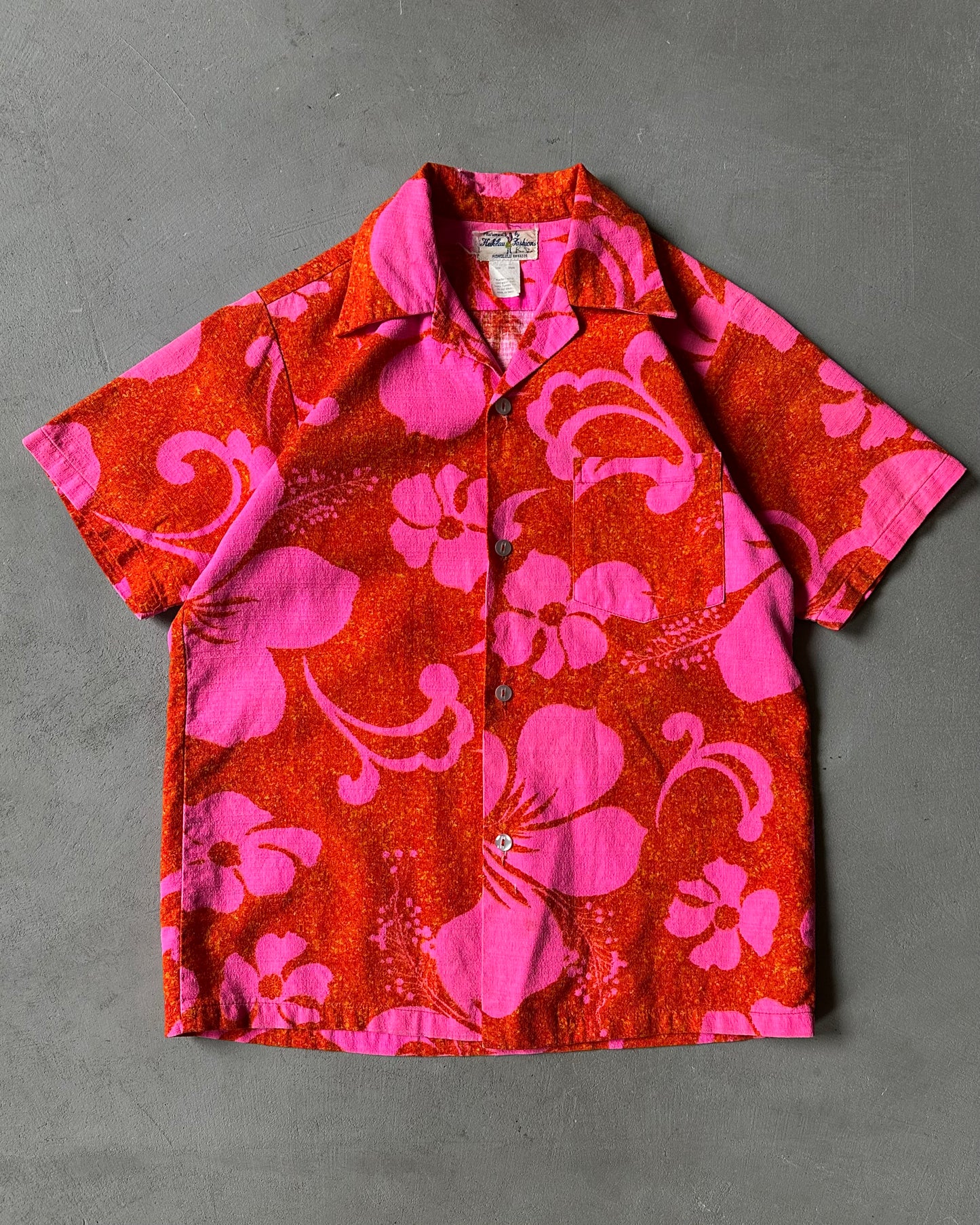 Années 70 - Chemise cubaine hawaïenne rose/orange - M