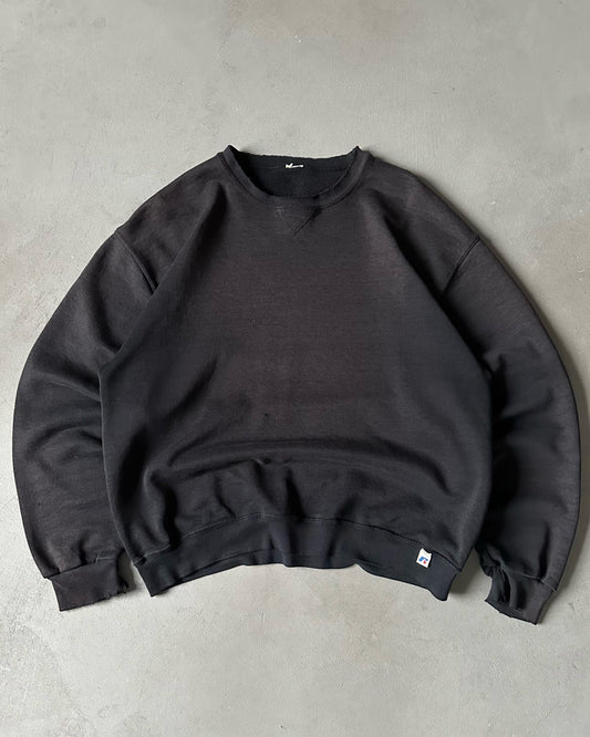 1990s - Distressed Black Russell Crewneck - M