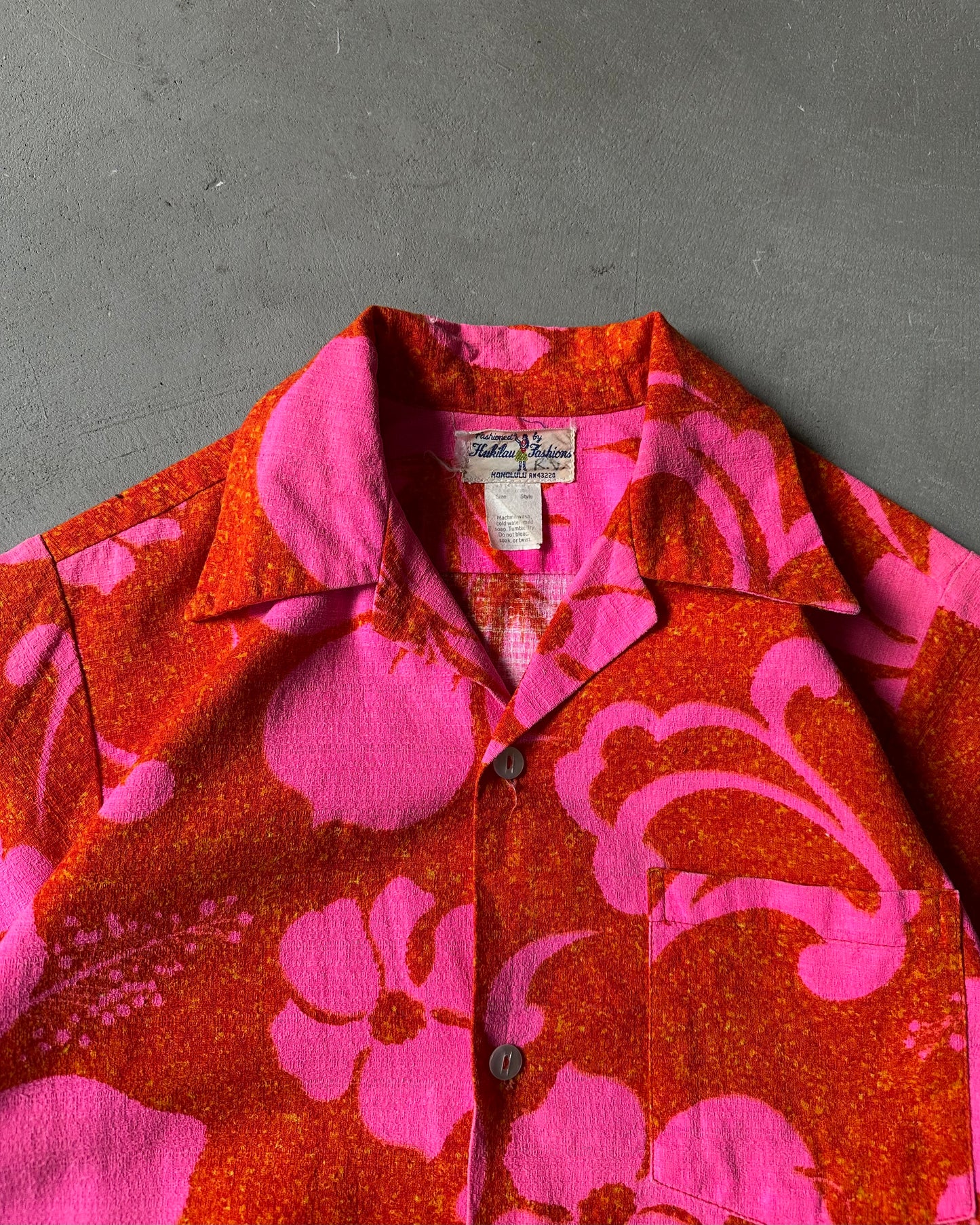 Années 70 - Chemise cubaine hawaïenne rose/orange - M