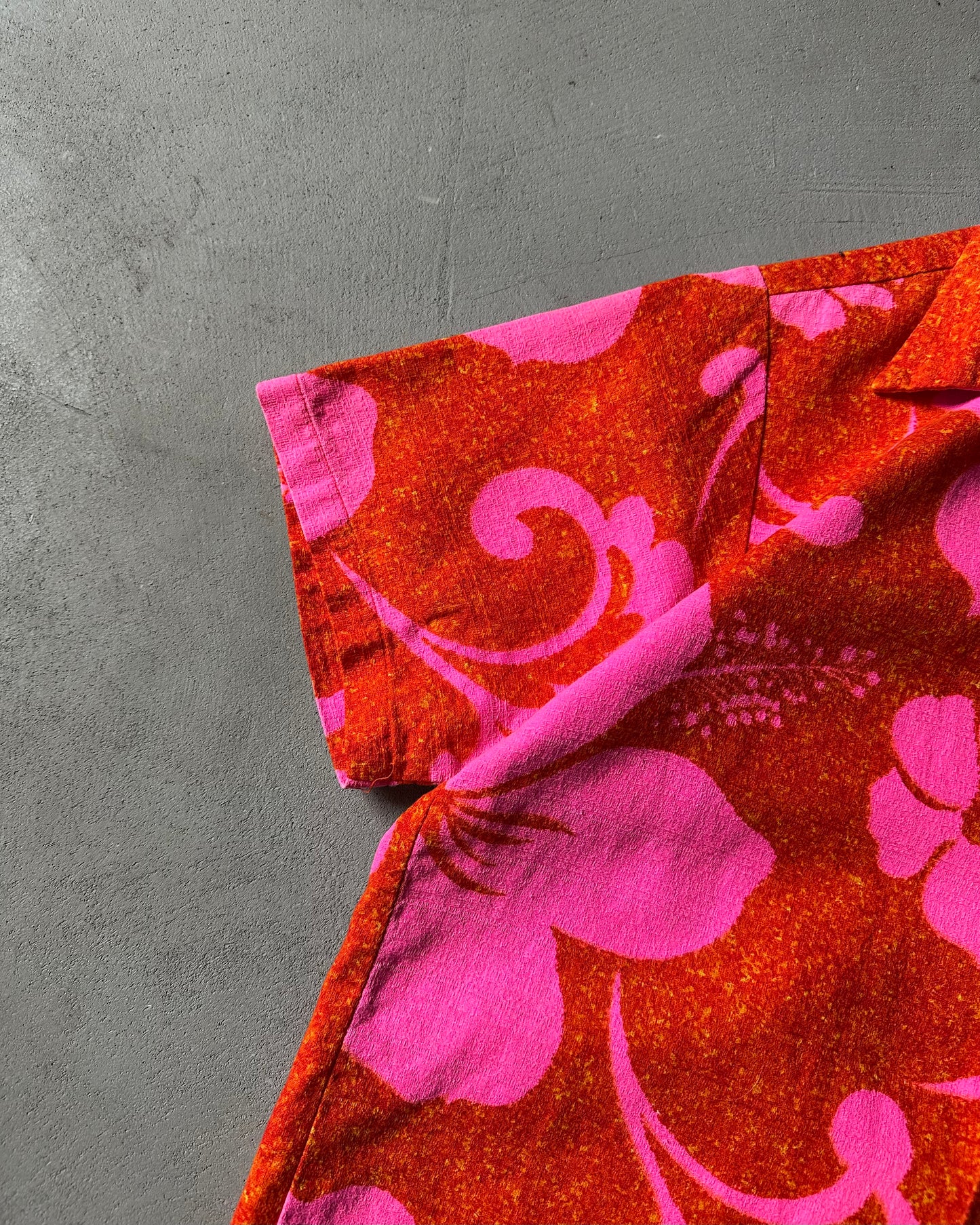 Années 70 - Chemise cubaine hawaïenne rose/orange - M