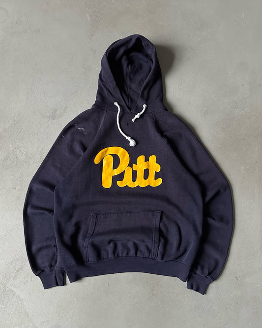 1980s - Distressed Navy PITT Hoodie - S