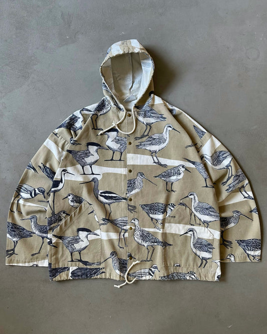1990s - Tan/Navy BIRDS Light Hooded Jacket - XL
