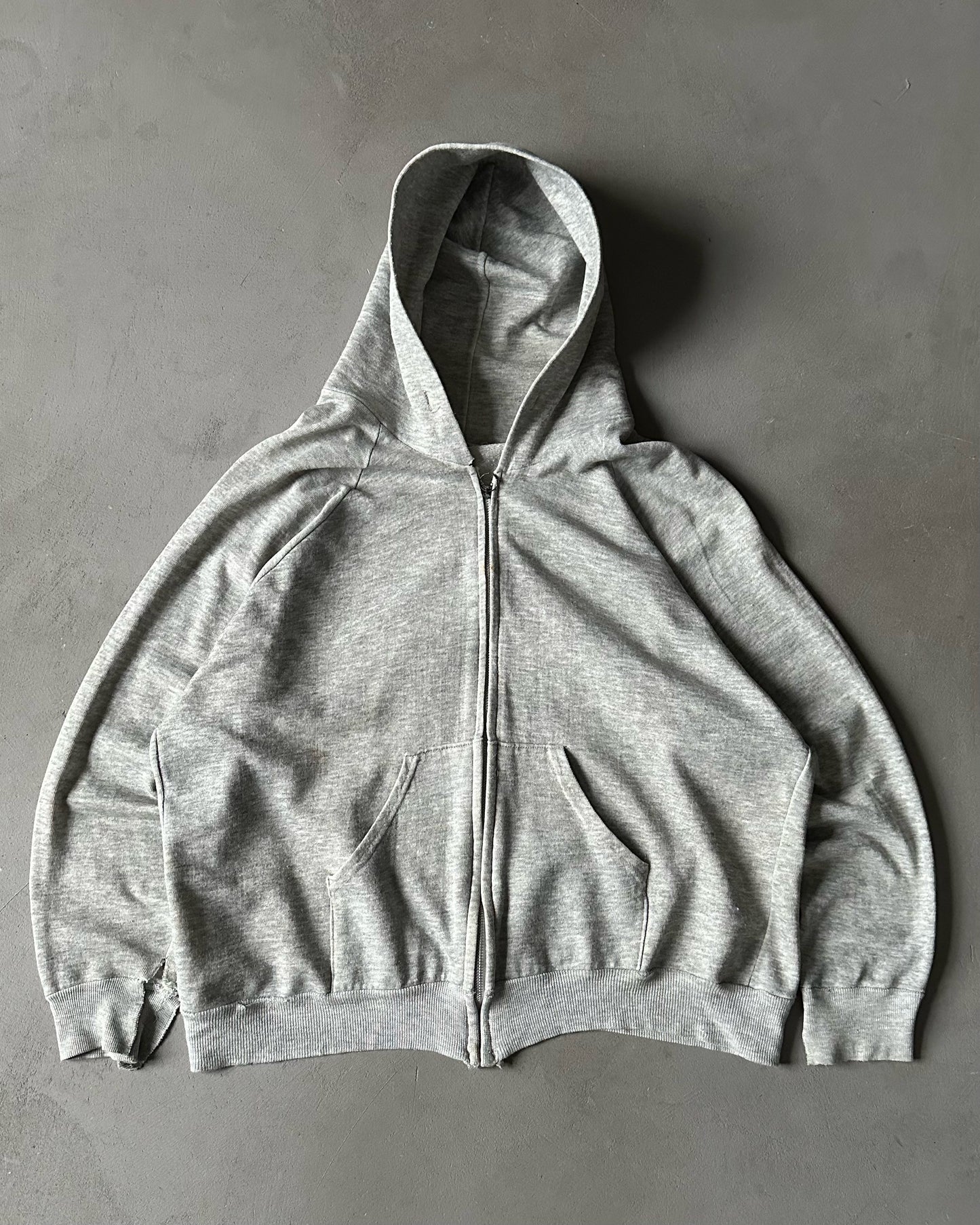 1970s - Distressed Heather Grey Zip Up Hoodie - M/L