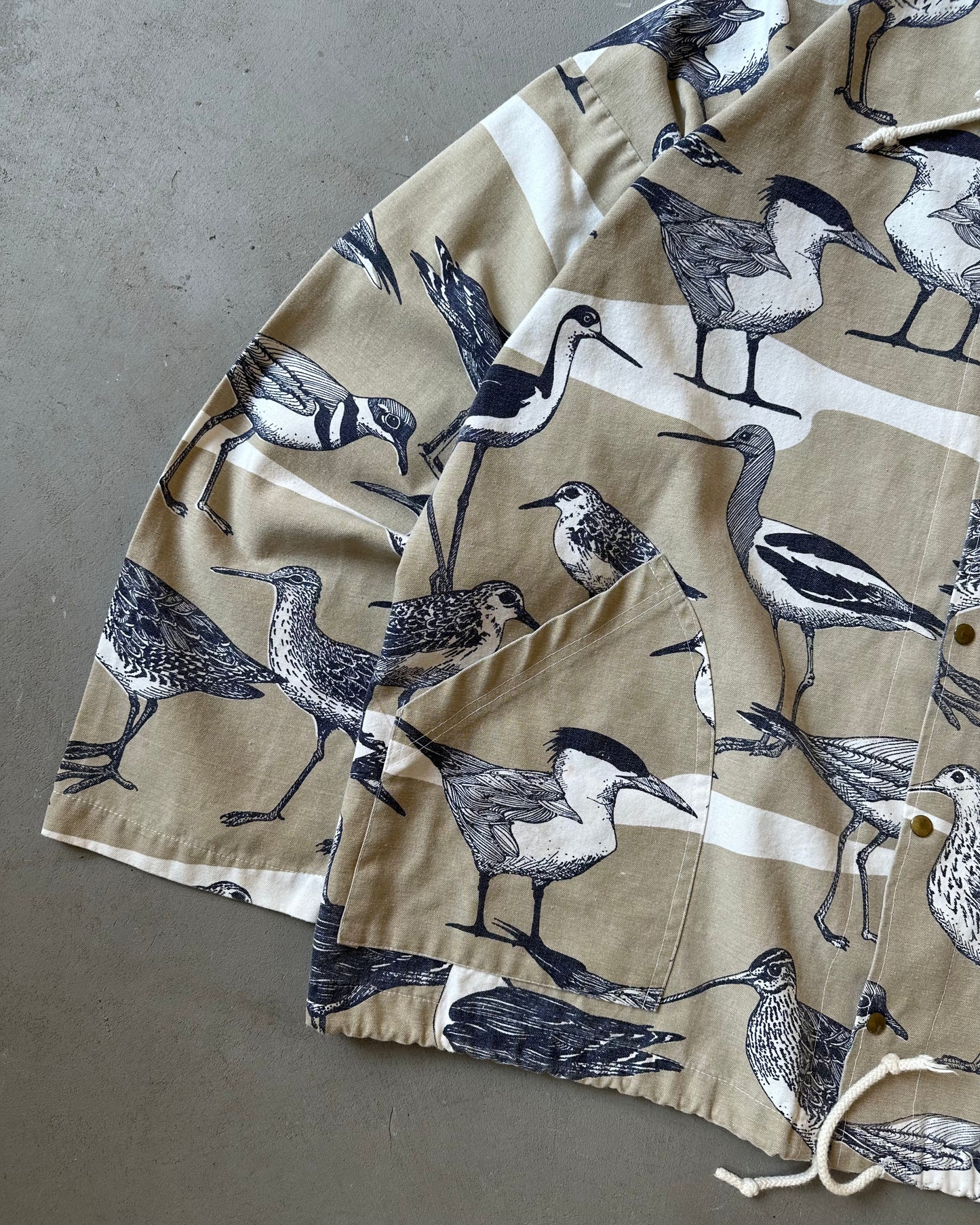 1990s - Tan/Navy BIRDS Light Hooded Jacket - XL