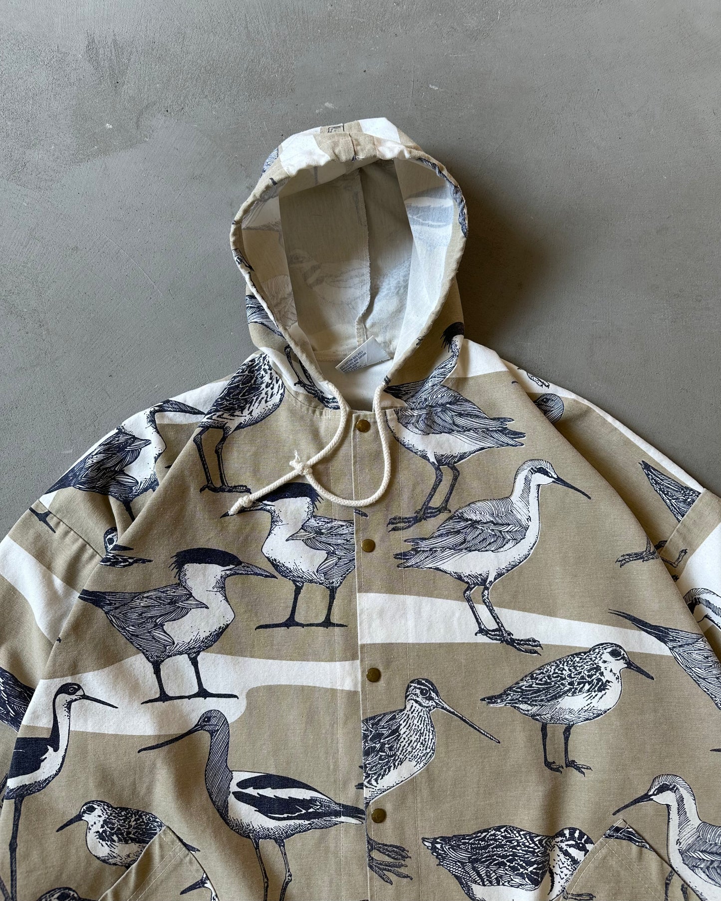 1990s - Tan/Navy BIRDS Light Hooded Jacket - XL