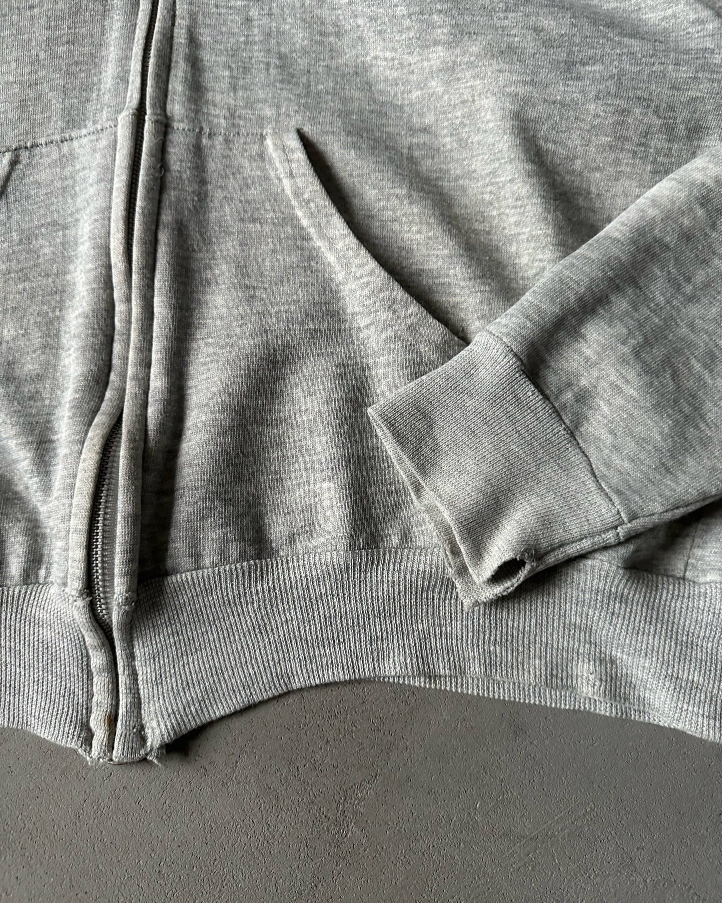 1970s - Distressed Heather Grey Zip Up Hoodie - M/L